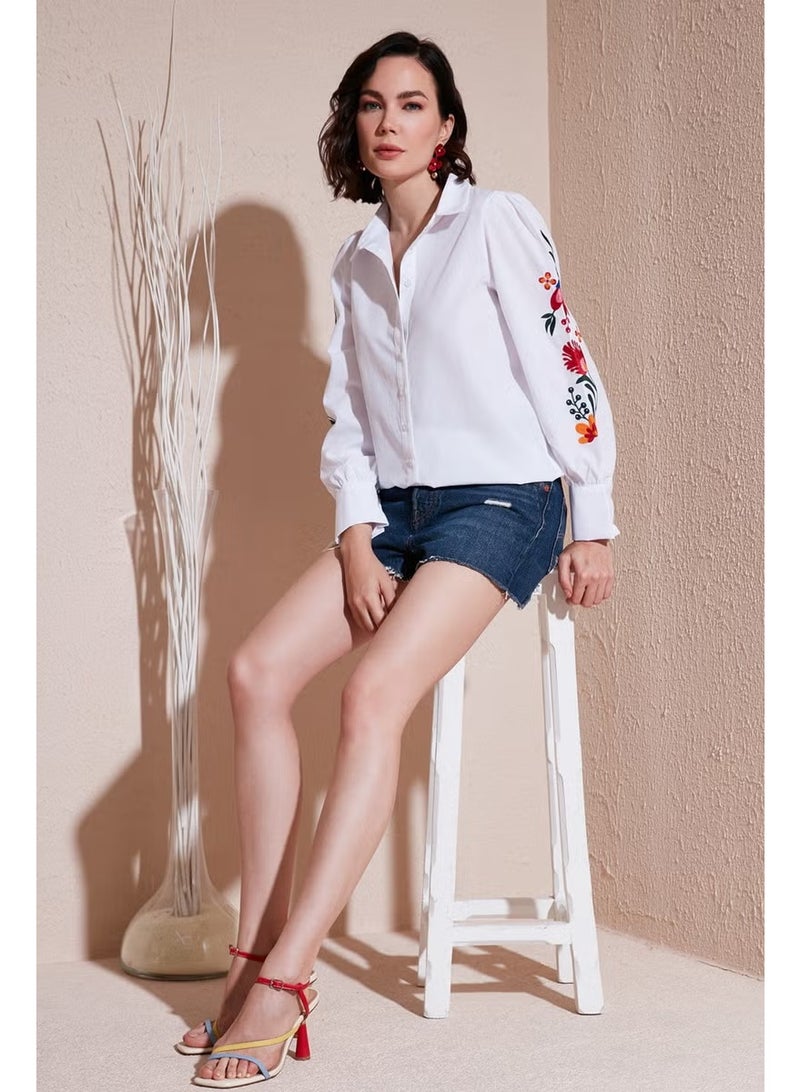 Lela Balloon Sleeve Floral Embroidered Shirt for Women 611GO003 - Image 2
